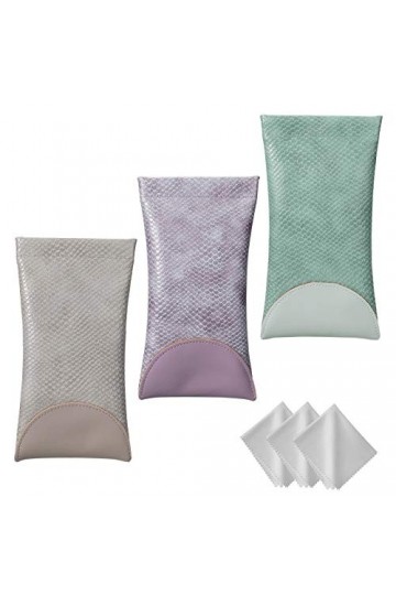 HIFOT Étui Lunettes 3 pièces avec Chiffon à Lunettes, Étui Lunette souple PU Cuir Sac Lunettes Boitier Lecture pour Femme Hom