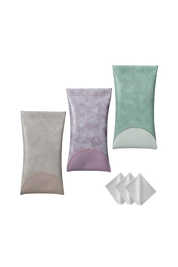 HIFOT Étui Lunettes 3 pièces avec Chiffon à Lunettes, Étui Lunette souple PU Cuir Sac Lunettes Boitier Lecture pour Femme Hom