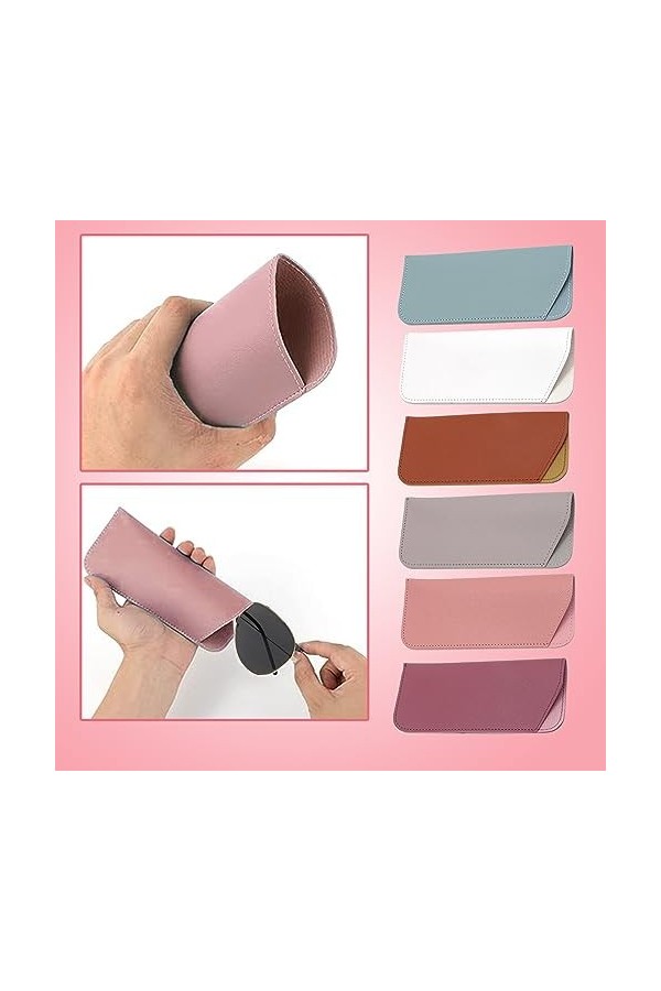 JEKUGOT Lot de 6 étuis à lunettes portables en cuir synthétique souple pour homme et femme, 7,1 x 17,2 cm, 6 couleurs, 6 coul