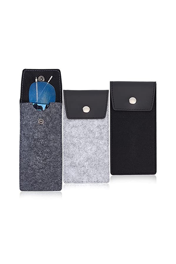 PandaHall 3pcs Étuis à Lunettes Souples, Étui à Lunettes en Feutre 3 couleur avec Housse en Cuir PU Slip Lunettes de Soleil P