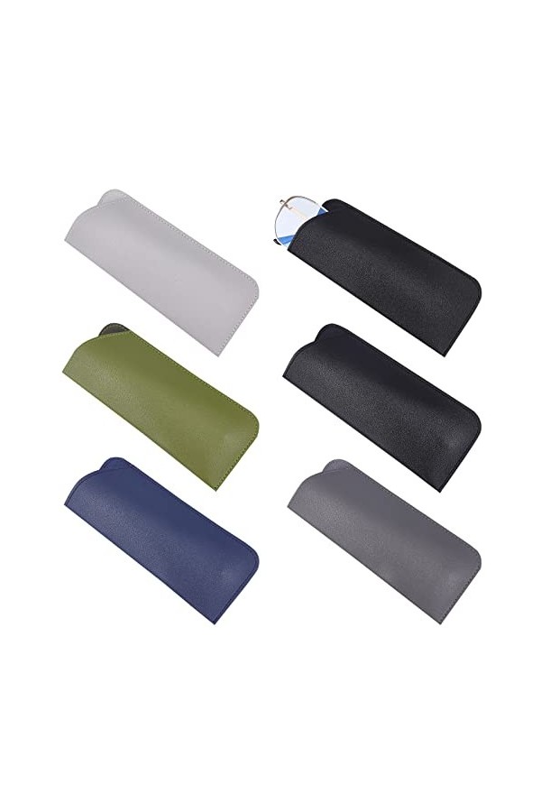 nbeads 6 Étui à Lunettes en Cuir, 5 Couleurs Portable PU Cuir Souple Lunettes de Lecture Pochette Glisser dans Lunettes de So