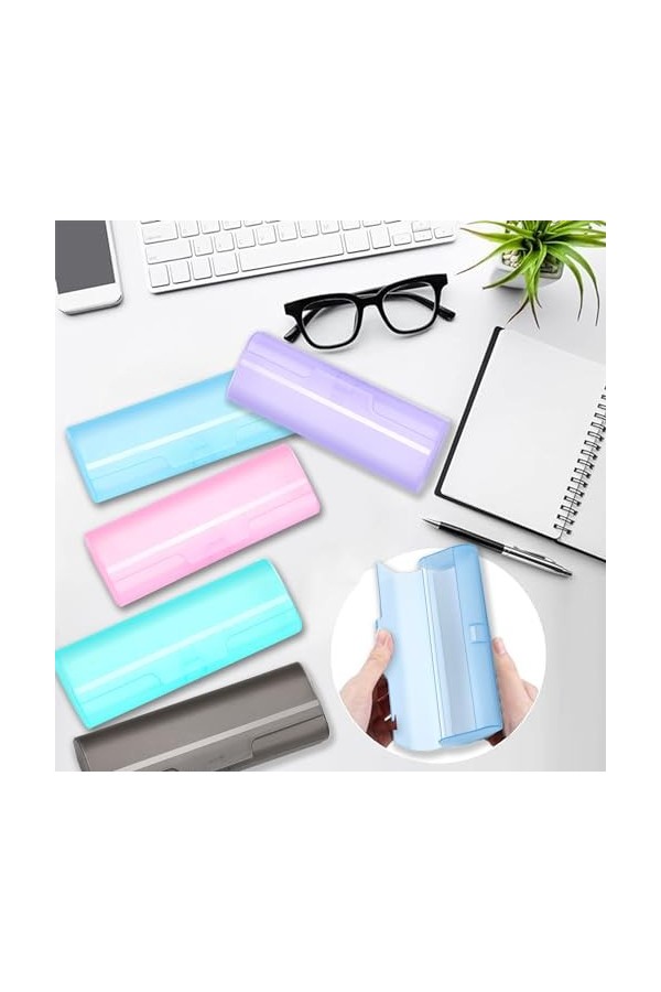 FZSECRIU 4Pcs Etui Lunettes Rigide,Boite a Lunette, Rangement Lunettes, Porte Lunettes, Etui a Lunette Transparent, Givré 