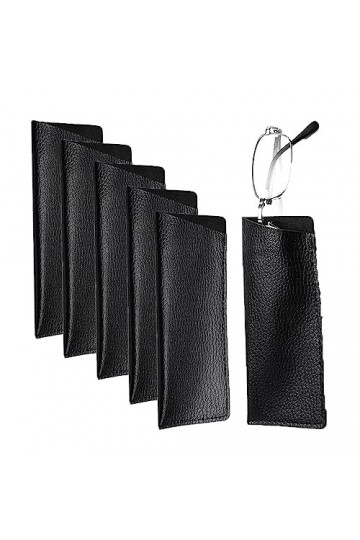 WSLSNZQ Lot de 6 étuis à lunettes souples en cuir synthétique noir souple - Pour hommes et femmes et enfants, Noir , 16 X 6.5