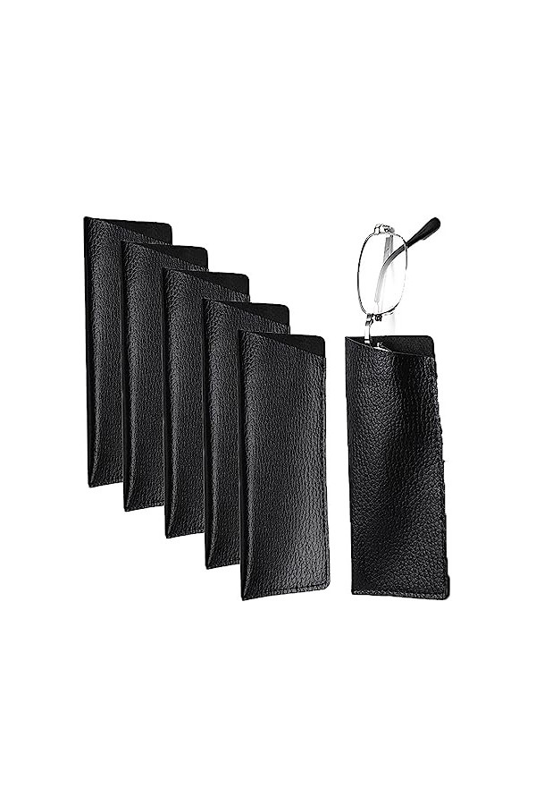 WSLSNZQ Lot de 6 étuis à lunettes souples en cuir synthétique noir souple - Pour hommes et femmes et enfants, Noir , 16 X 6.5