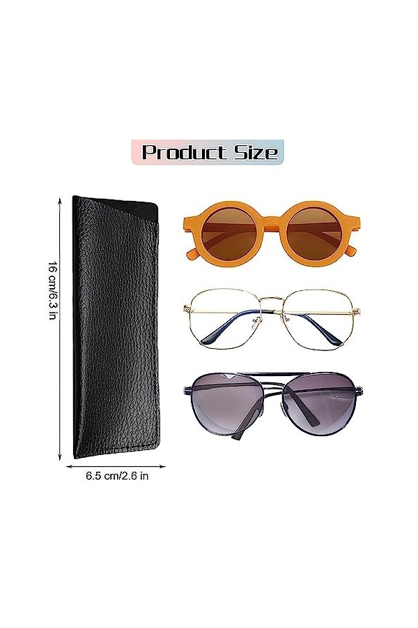 WSLSNZQ Lot de 6 étuis à lunettes souples en cuir synthétique noir souple - Pour hommes et femmes et enfants, Noir , 16 X 6.5