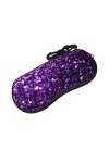 Magnifique étui à lunettes violet à paillettes avec fermeture éclair, étui souple et portable pour lunettes de soleil de spor