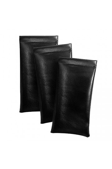 Heshebuy Lot de 3 étuis à lunettes de soleil en cuir synthétique souple pour homme et femme, Noir , taille unique