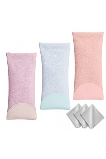 Hifot Étui Lunettes 3 pièces avec Chiffon à Lunettes, Étui Lunette Souple PU Cuir Sac Lunettes Boitier Lecture pour Femme Hom