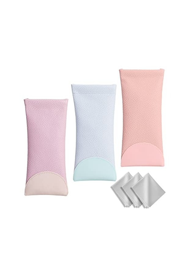Hifot Étui Lunettes 3 pièces avec Chiffon à Lunettes, Étui Lunette Souple PU Cuir Sac Lunettes Boitier Lecture pour Femme Hom