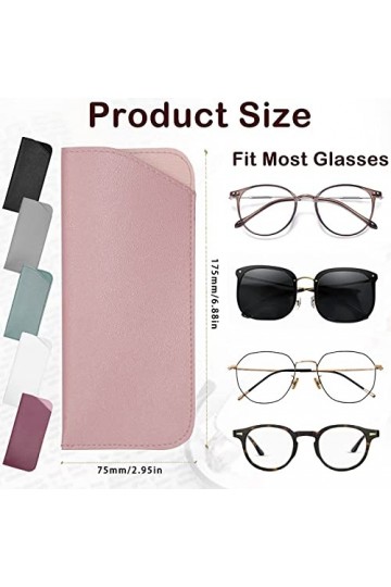FAINCA Lot de 6 Etui Lunettes en Cuir, Etui Lunettes Souple, Boite à Lunettes Portable, Etuis à Lunettes Femme, Sac à Lunette
