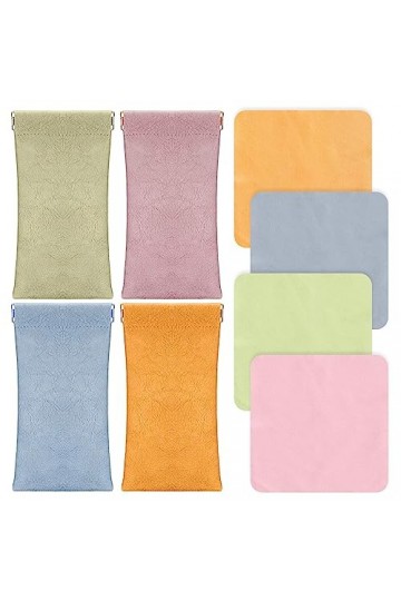 WanderGo Lot de 4 étuis à lunettes souples en cuir synthétique pour femme avec 4 chiffons de nettoyage, étui à lunettes de so