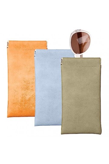 YDYSAA Lot de 3 étuis à lunettes de soleil en cuir synthétique - Portable - En microfibre - Souple - Pour homme et femme, ble