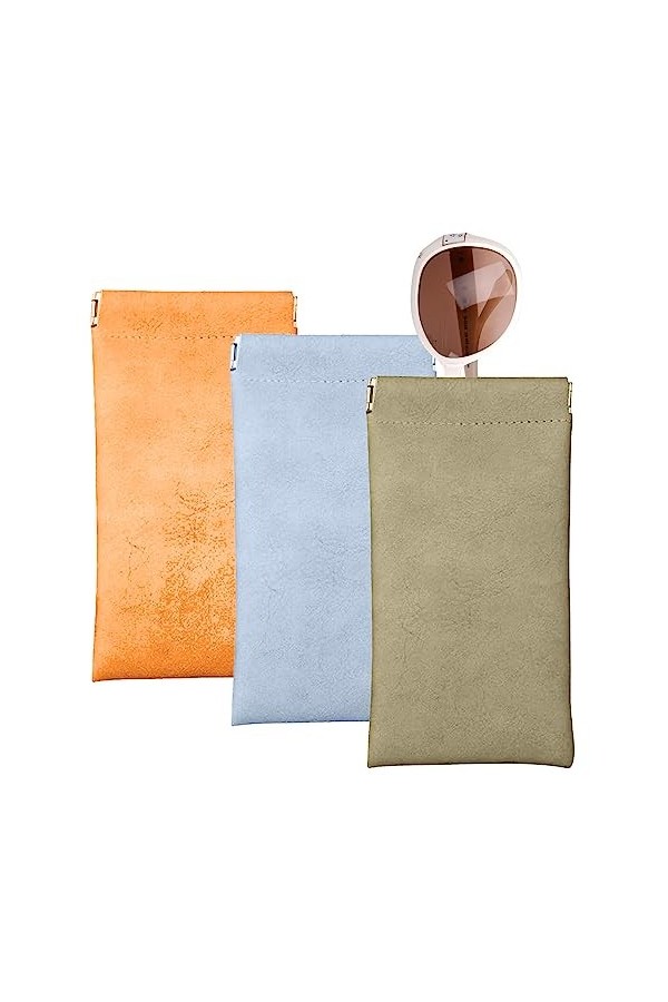 YDYSAA Lot de 3 étuis à lunettes de soleil en cuir synthétique - Portable - En microfibre - Souple - Pour homme et femme, ble