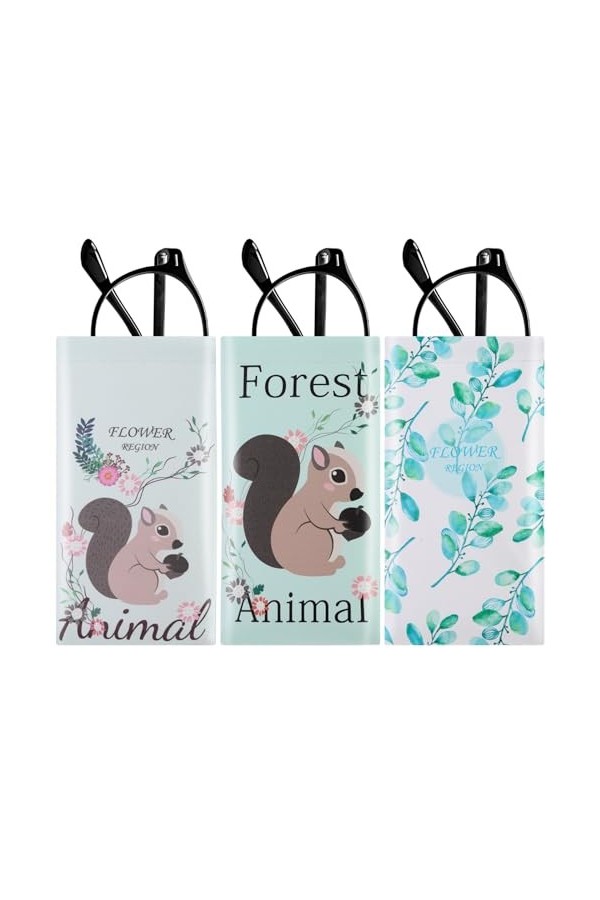 Soleebee Lot de 3 étuis à lunettes souples et portables pour femme - En cuir - Pour lunettes de soleil, Écureuil, M