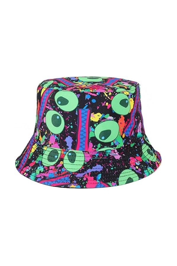 ARG Chapeau cloche unisexe en coton réversible pour lété, les voyages, les festivals, le soleil, le pêcheur, Smiley noir, ta