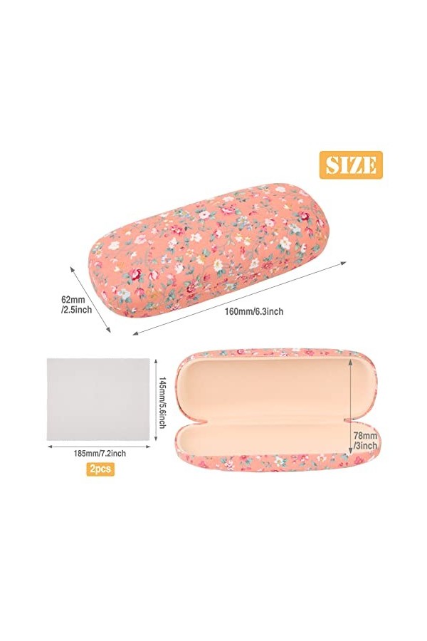 2pcs Étui à Lunettes Floral, Etuis à Lunettes Portables en Tissu à Motif Floral Coque Rigide, Rétro Étui Lunette Rigide Femme