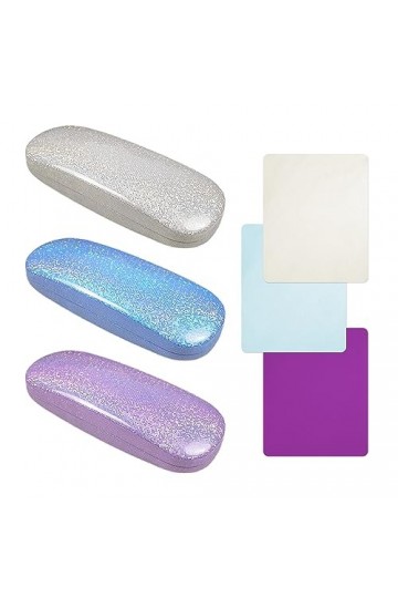 ATBUSS Lot de 3 étuis à lunettes à paillettes avec 3 chiffons, boîte de rangement anti-stress, étui à lunettes simple, outil 
