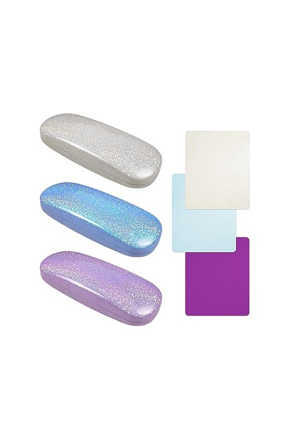 ATBUSS Lot de 3 étuis à lunettes à paillettes avec 3 chiffons, boîte de rangement anti-stress, étui à lunettes simple, outil 