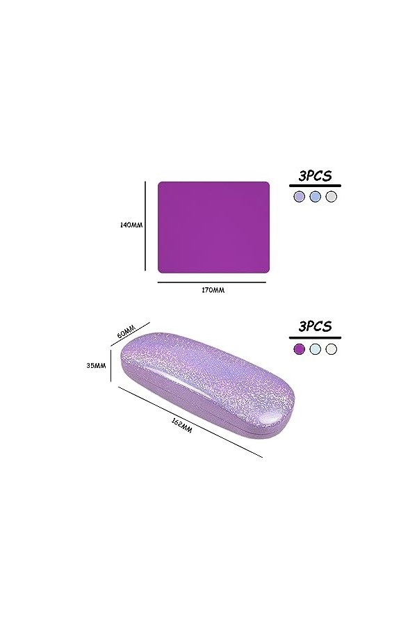 ATBUSS Lot de 3 étuis à lunettes à paillettes avec 3 chiffons, boîte de rangement anti-stress, étui à lunettes simple, outil 