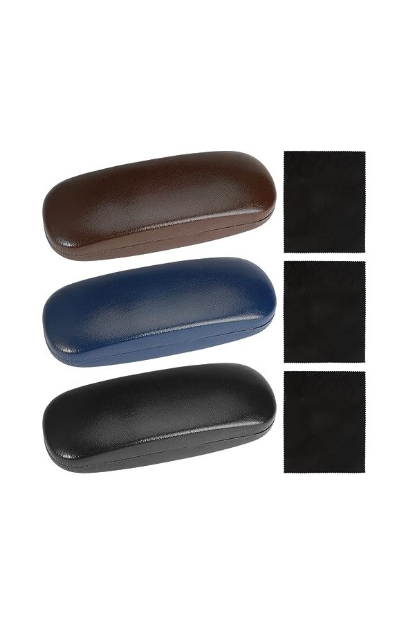 3 Pièces Étuis à Lunettes Rigides avec 3 Chiffon de Nettoyage, Boîte à Lunettes de Soleil en Cuir PU, Boite Lunettes Rigide P