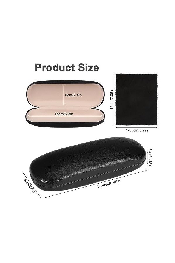 3 Pièces Étuis à Lunettes Rigides avec 3 Chiffon de Nettoyage, Boîte à Lunettes de Soleil en Cuir PU, Boite Lunettes Rigide P