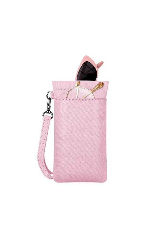 Fintie Double pochette à lunettes avec sangle de transport, portable en microfibre souple, rose, taille unique