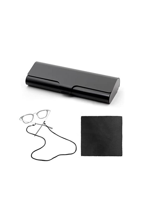 PFLYPF 1 étui à lunettes, 1 chiffon à lunettes, 1 corde à lunettes, étui de protection pour lunettes, étui à lunettes en alum