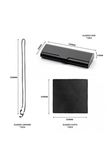 PFLYPF 1 étui à lunettes, 1 chiffon à lunettes, 1 corde à lunettes, étui de protection pour lunettes, étui à lunettes en alum