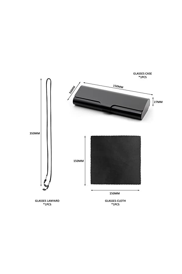 PFLYPF 1 étui à lunettes, 1 chiffon à lunettes, 1 corde à lunettes, étui de protection pour lunettes, étui à lunettes en alum