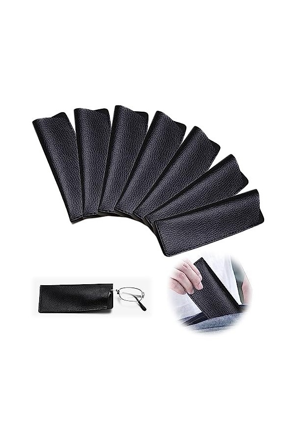 Ltsbaed Noir Étui Pour Lunettes de Soleil 7 Pièces Portable Doux Faux Cuir Étuis à Lunettes de Soleil Mode imperméable Étui à