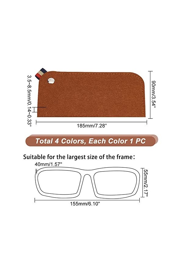 PandaHall 4pcs Étuis à Lunettes Souples, 4 Couleurs Étui à Lunettes en Feutre de Laine Demi-Slip Lunettes de Soleil Pochette 