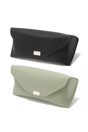 Hifot étui Lunettes Cuir 2 pièces, PU Cuir Poche Sac Souple de Lunettes de Soleil, Stockage étui avec Clip pour Femme Homme E