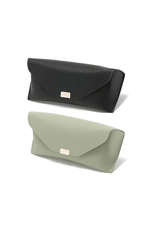 Hifot étui Lunettes Cuir 2 pièces, PU Cuir Poche Sac Souple de Lunettes de Soleil, Stockage étui avec Clip pour Femme Homme E
