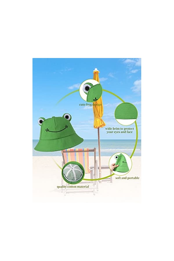 Bob mignon grenouille en coton chapeau de soleil à large bord chapeau de pêcheur pour adulte femme fille