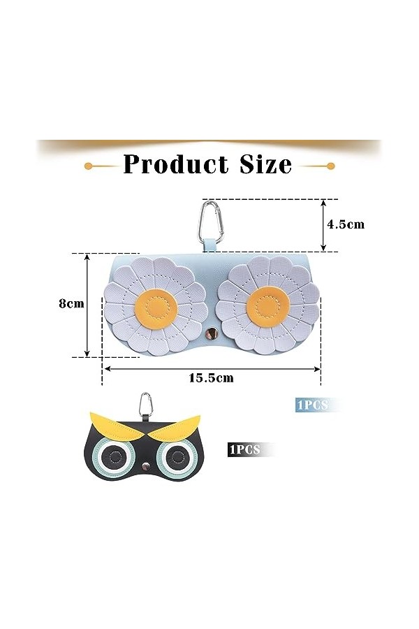Irikdescia® Lot de 2 étuis à lunettes à suspendre - Style hibou - Fleur bleue - Portable