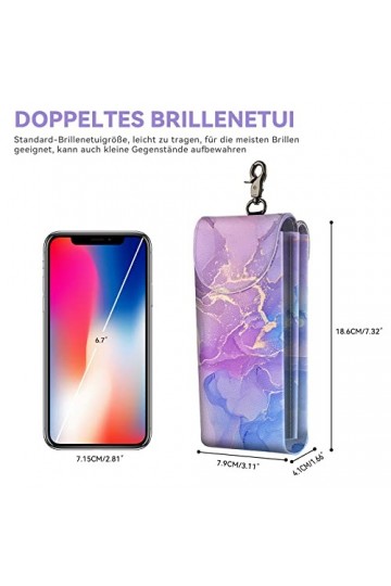 molshine Double étui à lunettes, pochette en cuir végétalien pour lunettes de soleil, lunettes avec chiffon de nettoyage Mar