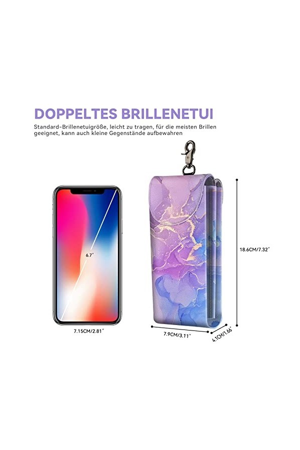 molshine Double étui à lunettes, pochette en cuir végétalien pour lunettes de soleil, lunettes avec chiffon de nettoyage Mar