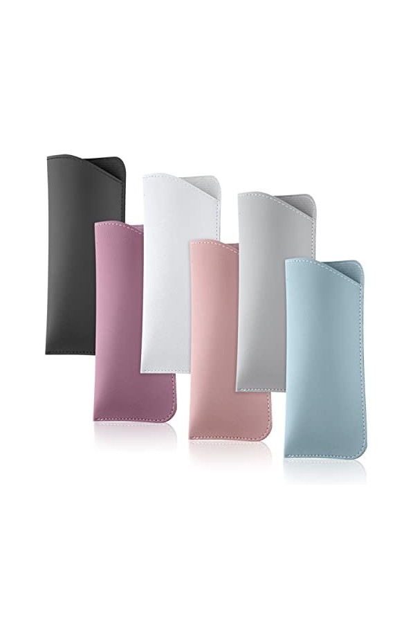 AIEX Étui à Lunettes Souple 17,8x7,6cm, 6pcs Étui à Lunettes en Cuir, Portable Étui à Lunettes de Soleil Souple Pochette en C