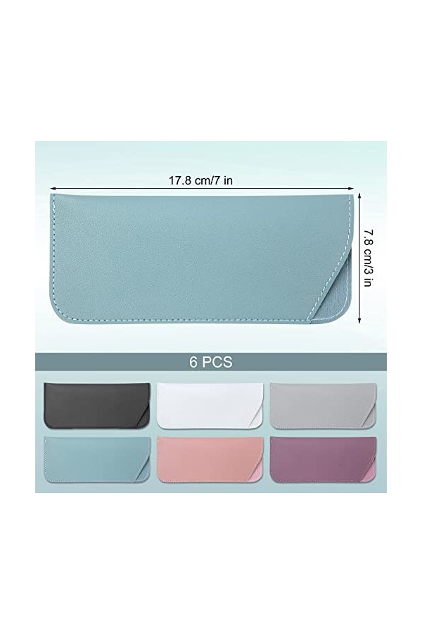 AIEX Étui à Lunettes Souple 17,8x7,6cm, 6pcs Étui à Lunettes en Cuir, Portable&nbsp;Étui&nbsp;à&nbsp;Lunettes de Soleil Souple&nbsp;Pochette en C