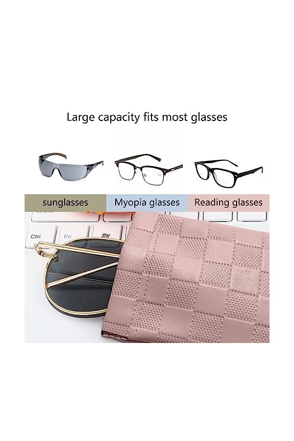 NCOALE Lot de 3 étuis à lunettes souples en cuir synthétique avec 3 chiffons de nettoyage pour lunettes de soleil noir, vert