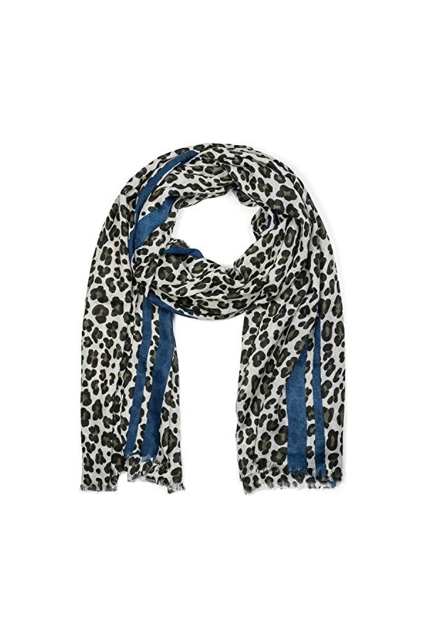 styleBREAKER Châle pour femme avec motif léopard, rayures colorées et franges, écharpe dhiver, étole, foulard 01017082, coul