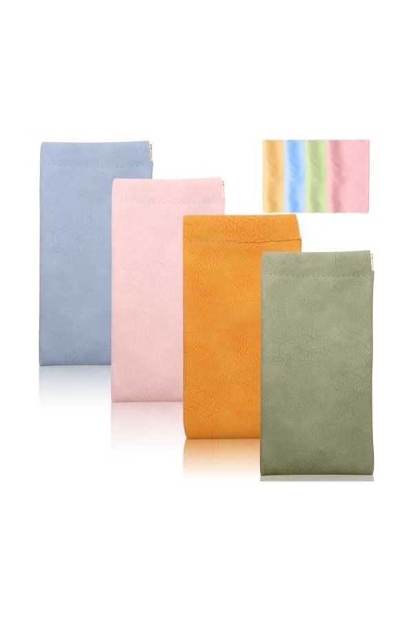 ZOCONE Lot de 4 sacs à lunettes de soleil souples en cuir synthétique avec 4 chiffons de nettoyage pour lunettes de soleil po