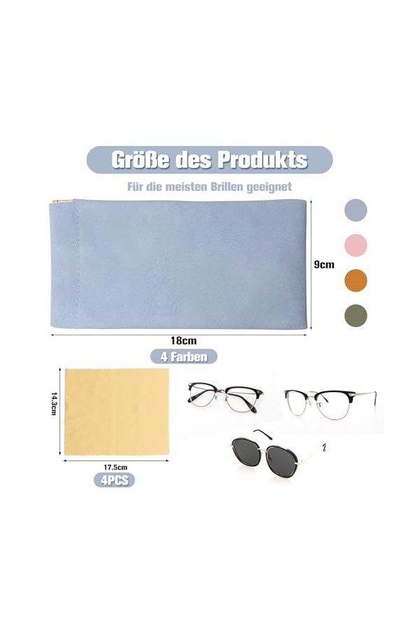 ZOCONE Lot de 4 sacs à lunettes de soleil souples en cuir synthétique avec 4 chiffons de nettoyage pour lunettes de soleil po