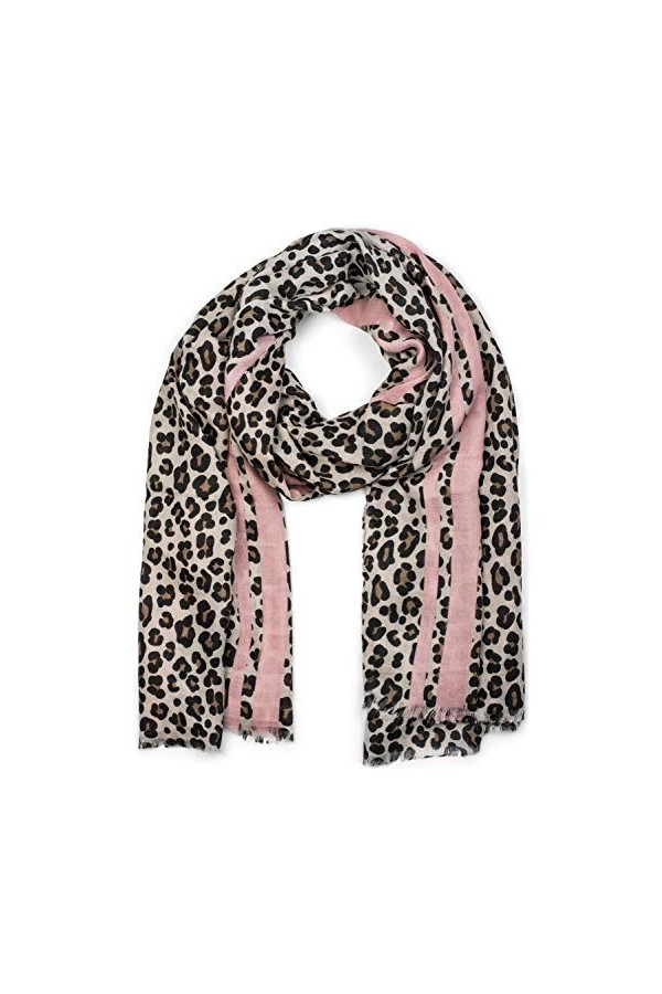 styleBREAKER Châle pour femme avec motif léopard, rayures colorées et franges, écharpe dhiver, étole, foulard 01017082, coul