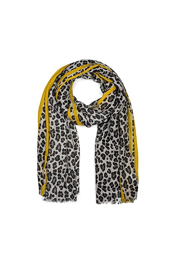 styleBREAKER Châle pour femme avec motif léopard, rayures colorées et franges, écharpe dhiver, étole, foulard 01017082, coul