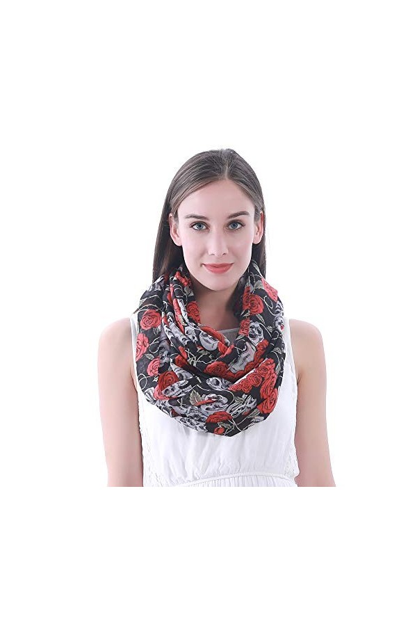 Lina & Lily écharpe tube snood à motif crâne et rose Noir 