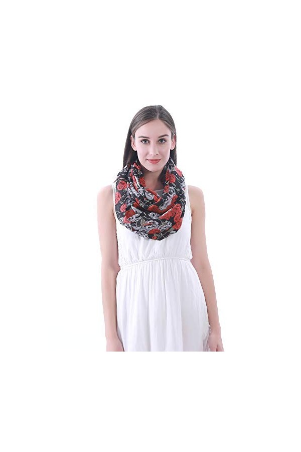 Lina & Lily écharpe tube snood à motif crâne et rose Noir 