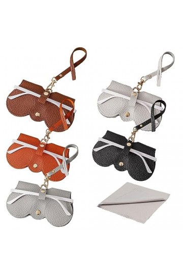 Lot de 5 sacs à lunettes de soleil en cuir souple - Étui à lunettes portable - Pochette de transport en plein air avec lanièr