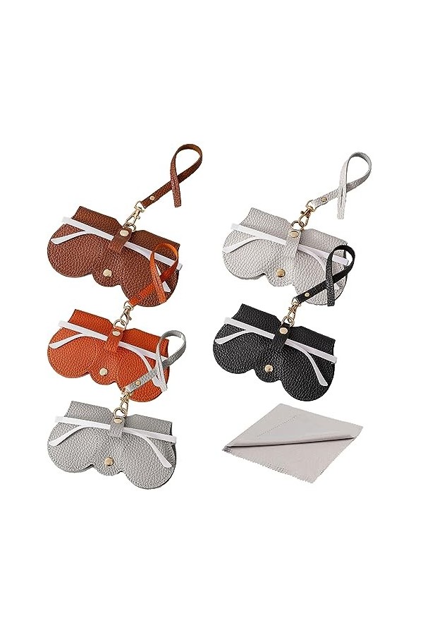 Lot de 5 sacs à lunettes de soleil en cuir souple - Étui à lunettes portable - Pochette de transport en plein air avec lanièr