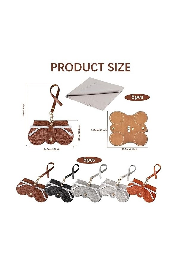 Lot de 5 sacs à lunettes de soleil en cuir souple - Étui à lunettes portable - Pochette de transport en plein air avec lanièr